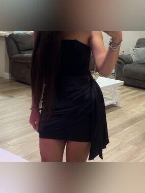 Macy's Black Strapless Mini Dress with Side Draped Bow